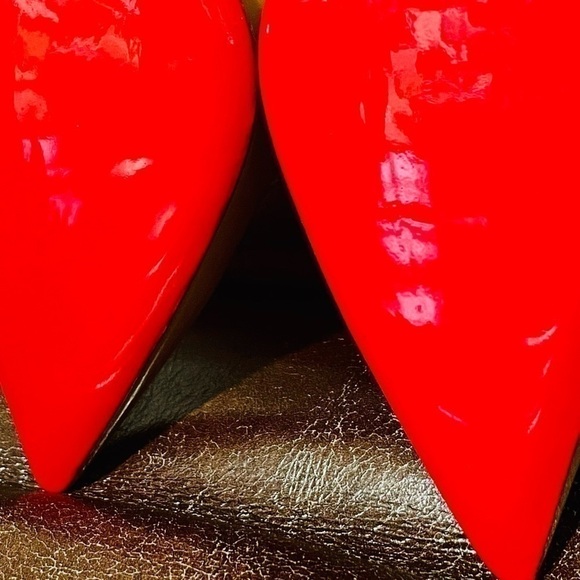 CHRISTIAN Louboutin EU38.5 patent leather, Christmas Candy cane like print 100mm - Picture 10 of 10